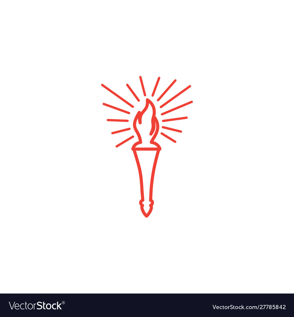 Torch line red icon on white background flat