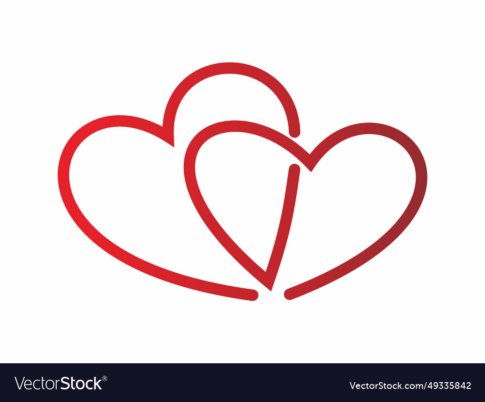 Two linked heart continuous one line drawing vector image Two linked heart continuous one line drawing