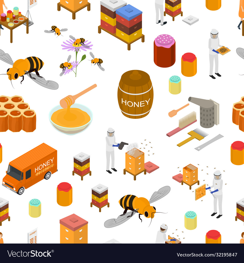 Apiary concept seamless pattern background 3d vector image Apiary concept seamless pattern background 3d
