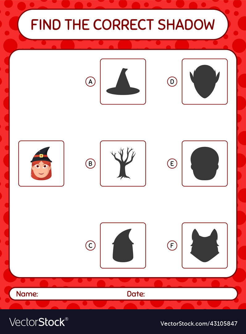 Find the correct shadows game with witch vector image Find the correct shadows game with witch