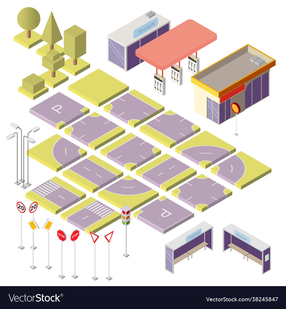 Isometric city constructor with 3d elements vector image Isometric city constructor with 3d elements
