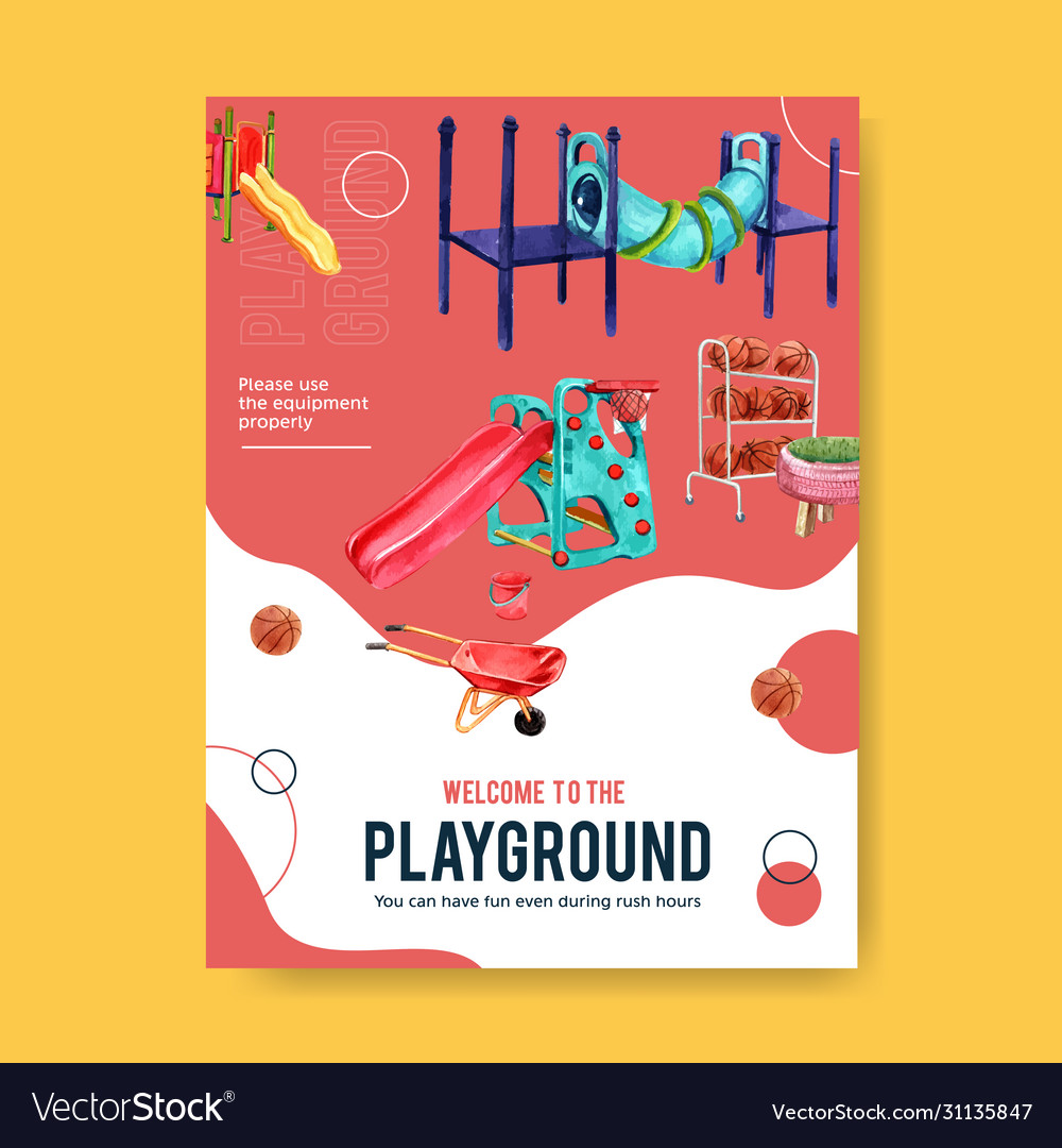 Playground poster design with tunnel basketballs