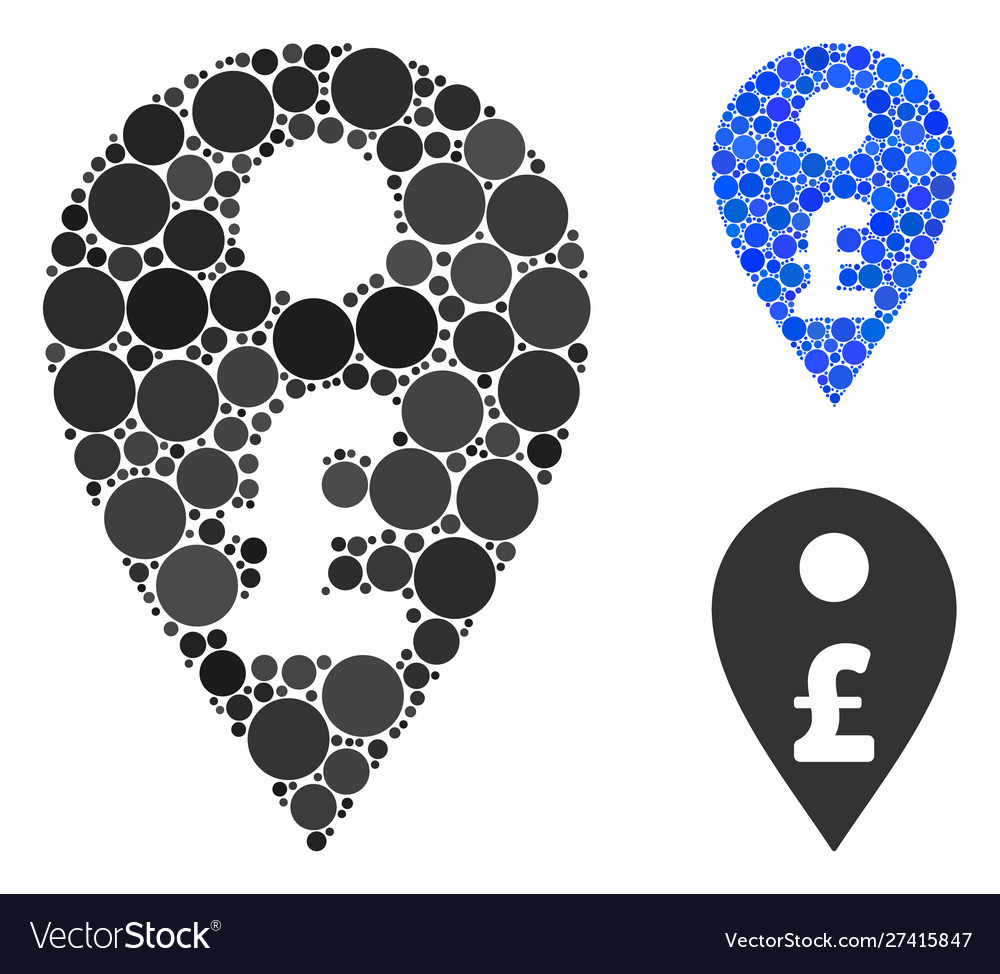 Pound map marker mosaic icon spheric items vector image Pound map marker mosaic icon spheric items