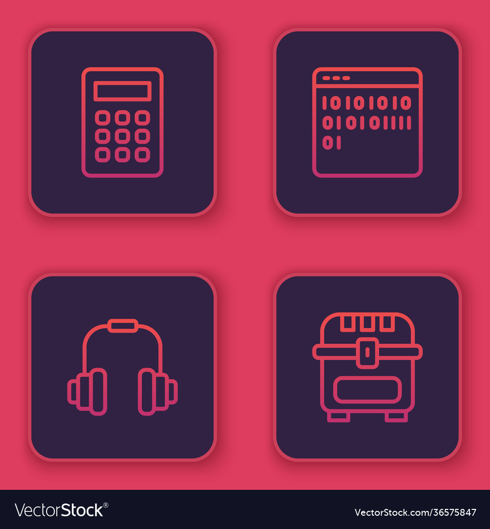 Set line calculator headphones binary code vector image Set line calculator headphones binary code