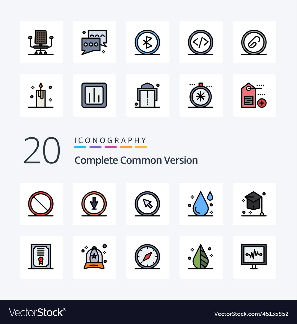 20 complete common version line filled color icon