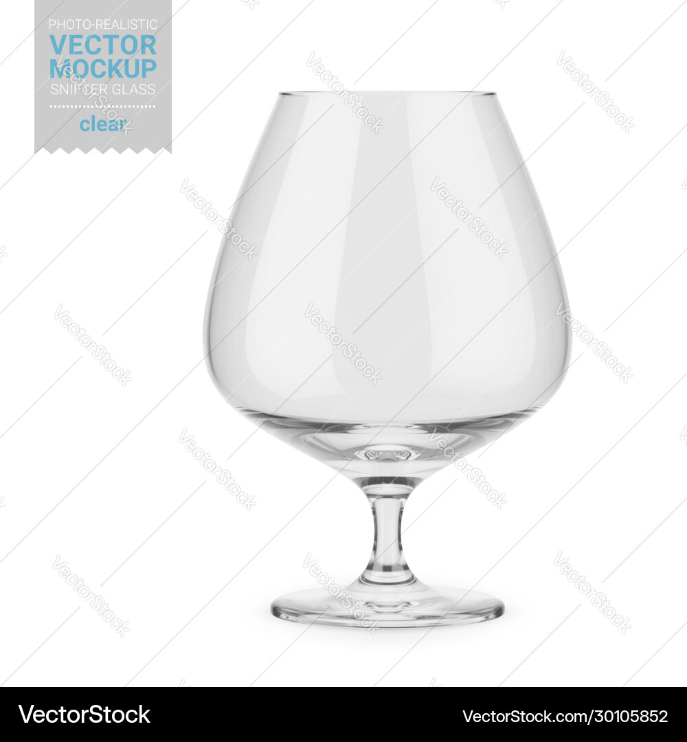 Clear brandy snifter glass template mockup Vector Image