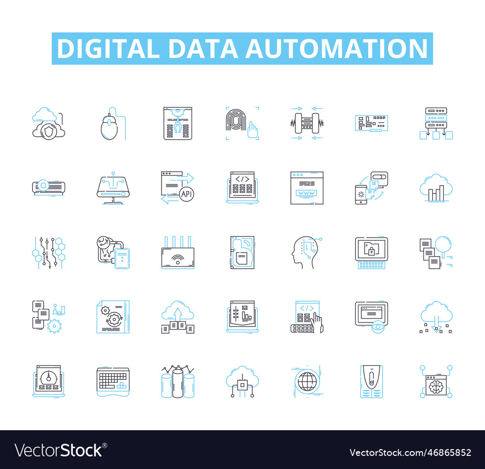 Digital data automation linear icons set Vector Image Digital data automation linear icons set