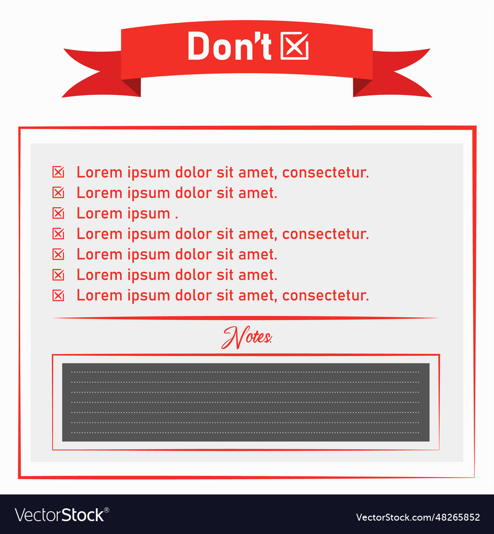 Dont do list template with notes space vector image Dont do list template with notes space