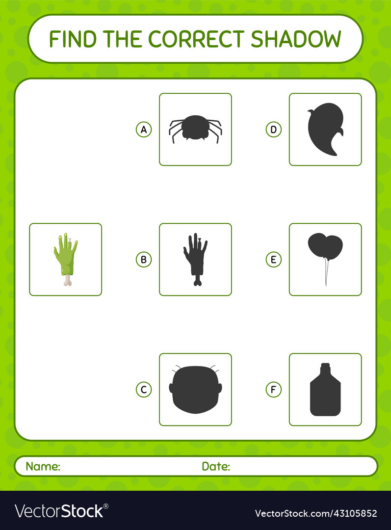 Find the correct shadows game with zombies hand Vector Image Find the correct shadows game with zombies hand