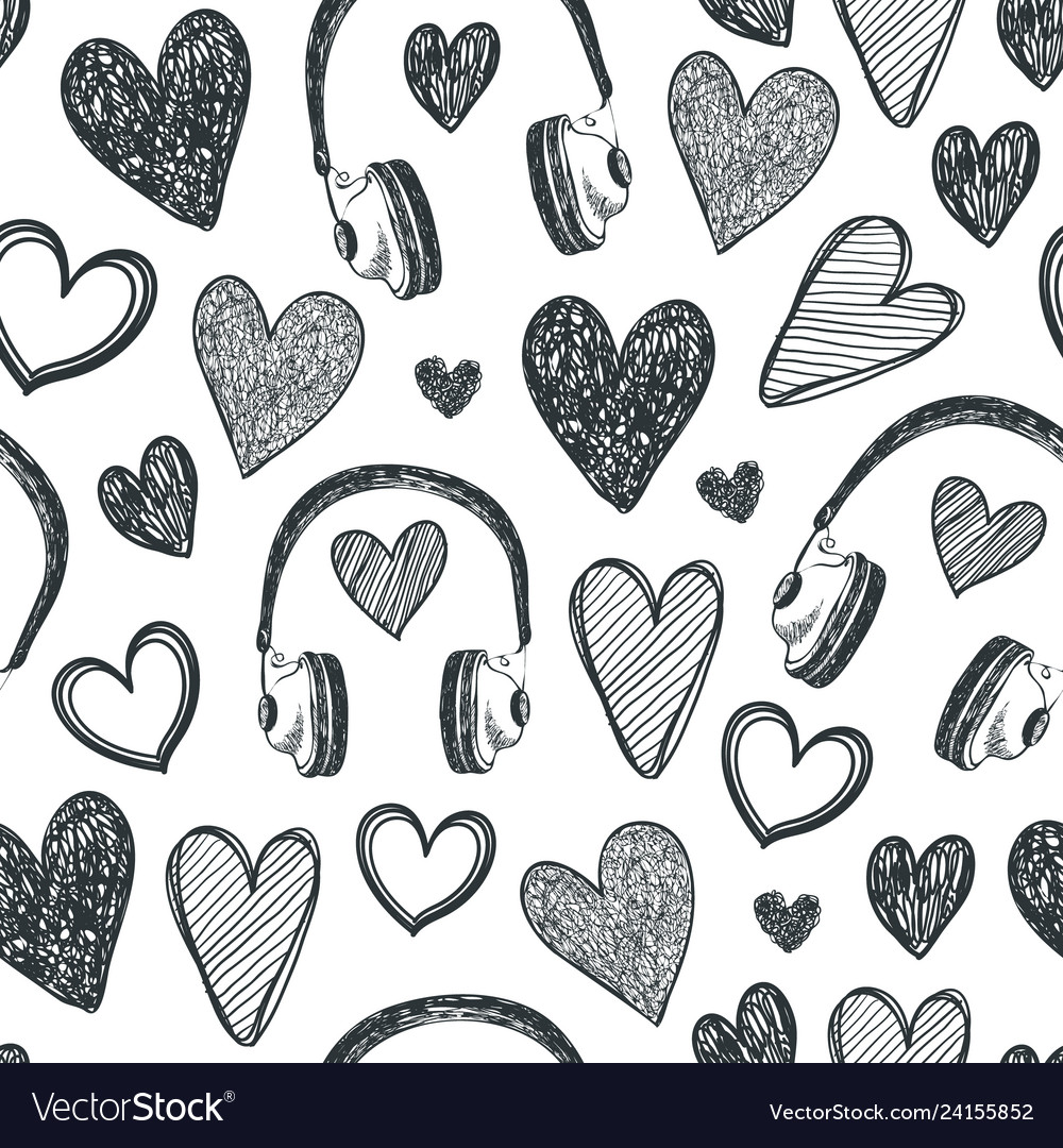 Hand drawn seamless pattern hearts retro vector image Hand drawn seamless pattern hearts retro
