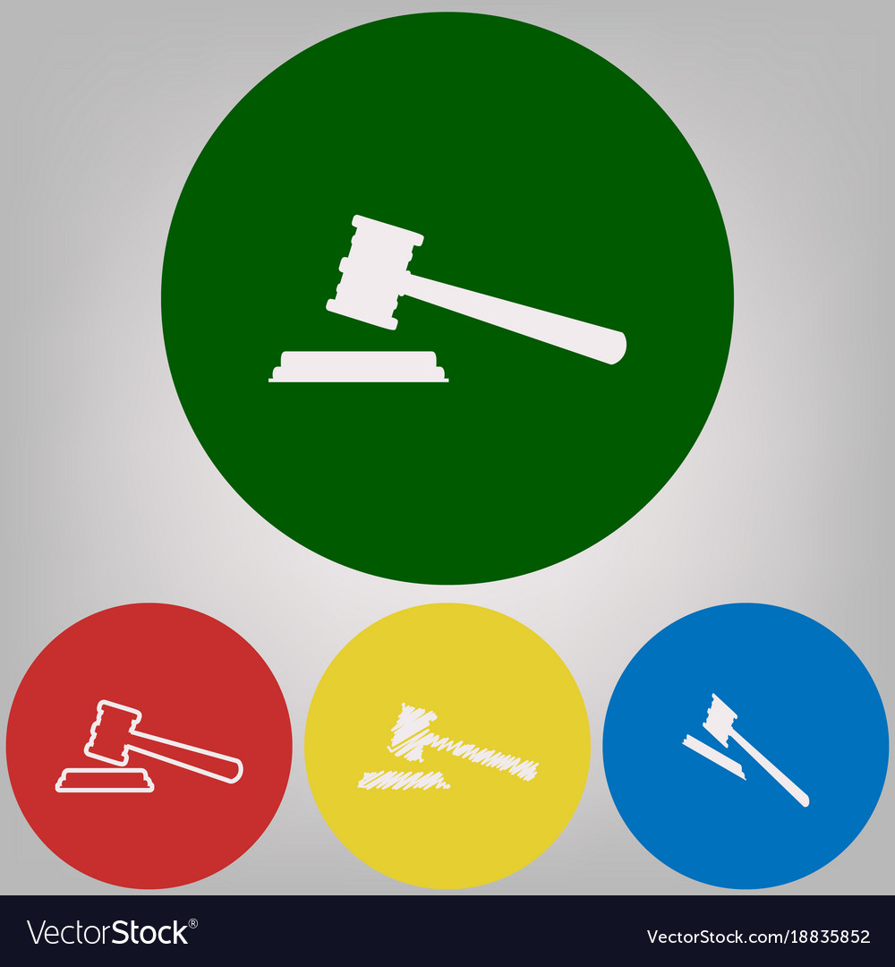 Justice hammer sign 4 white styles Royalty Free Vector Image