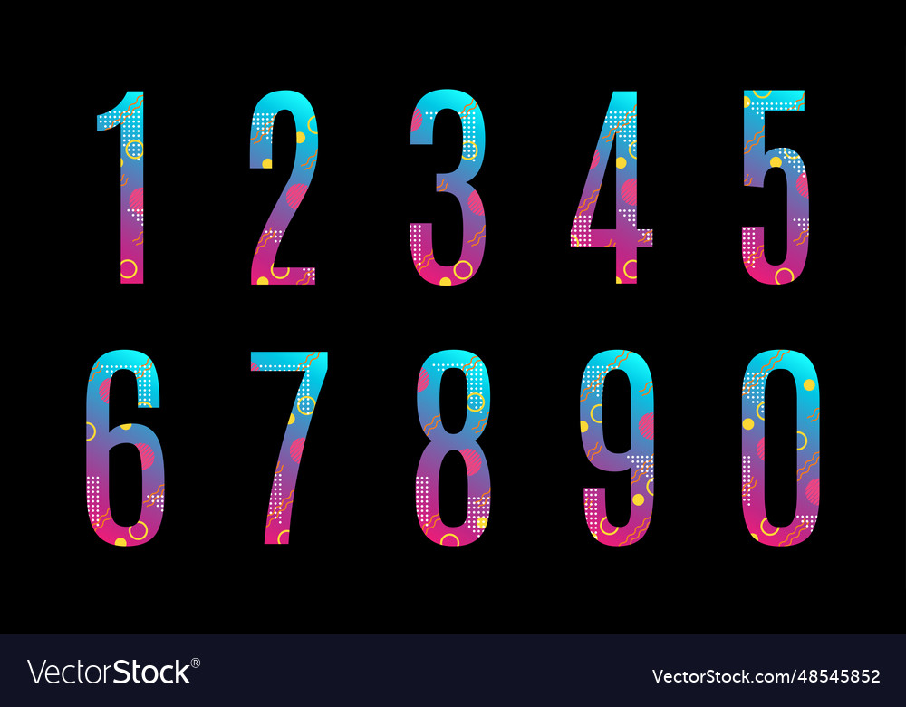 Modern abstract number set colorful vector image Modern abstract number set colorful