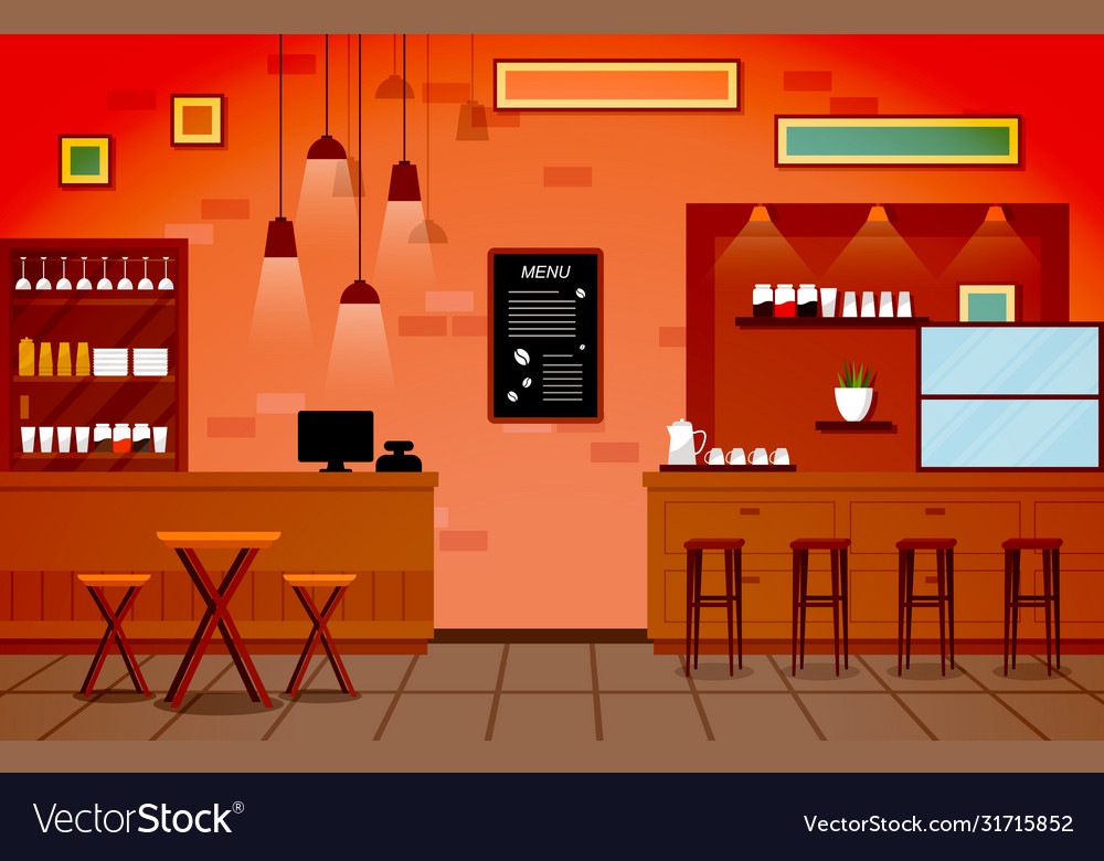 Modern cafe coffee shop interior furniture Vector Image