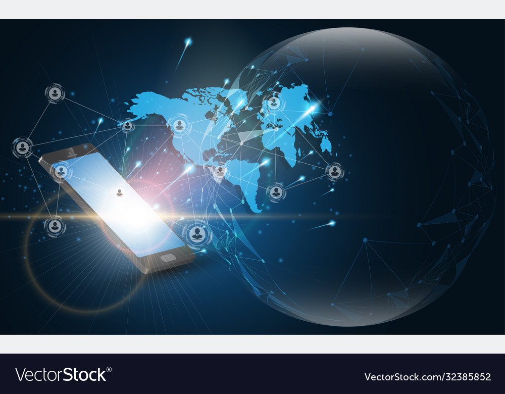 Modern global network connection smartphone vector image Modern global network connection smartphone