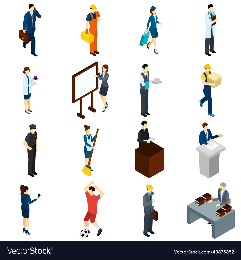 Professional people work isometric icons set