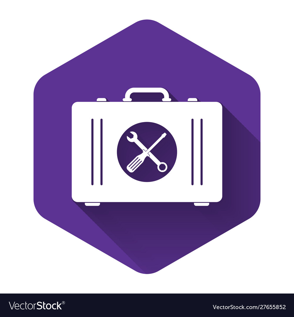 White toolbox icon isolated with long shadow tool vector image White toolbox icon isolated with long shadow tool