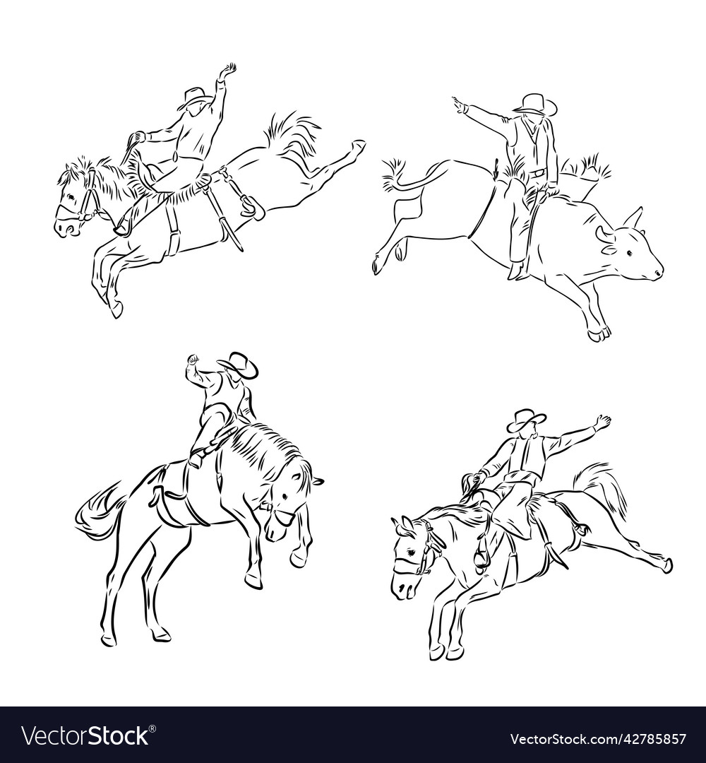 An hand drawn freehand - rodeo scene from