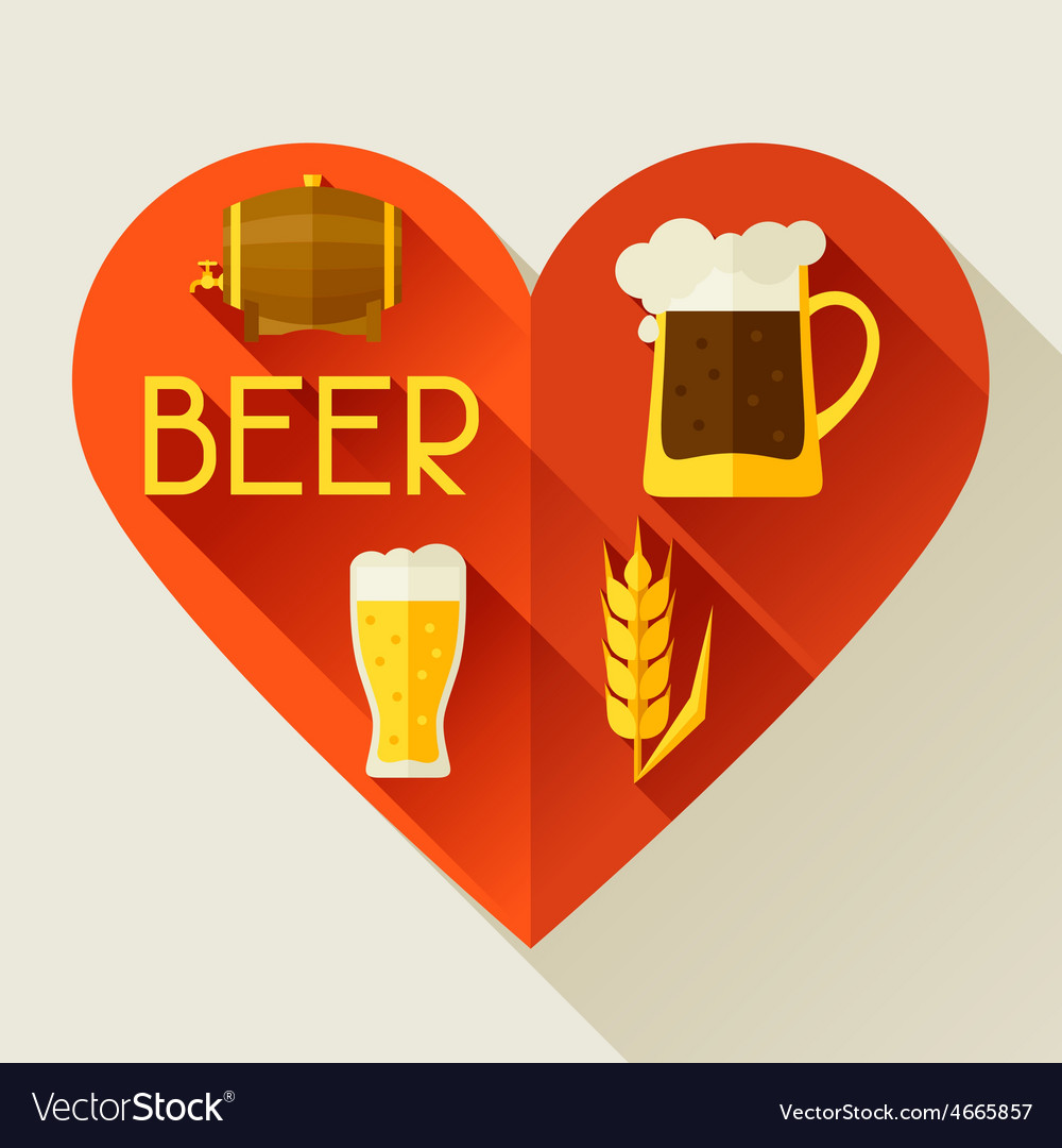 Background with beer icons and objects in flat