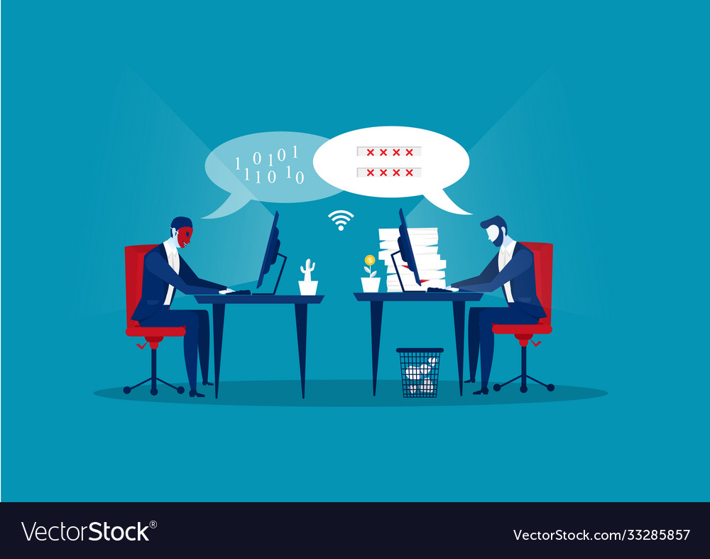 Business hacker attack and personal data security vector image Business hacker attack and personal data security