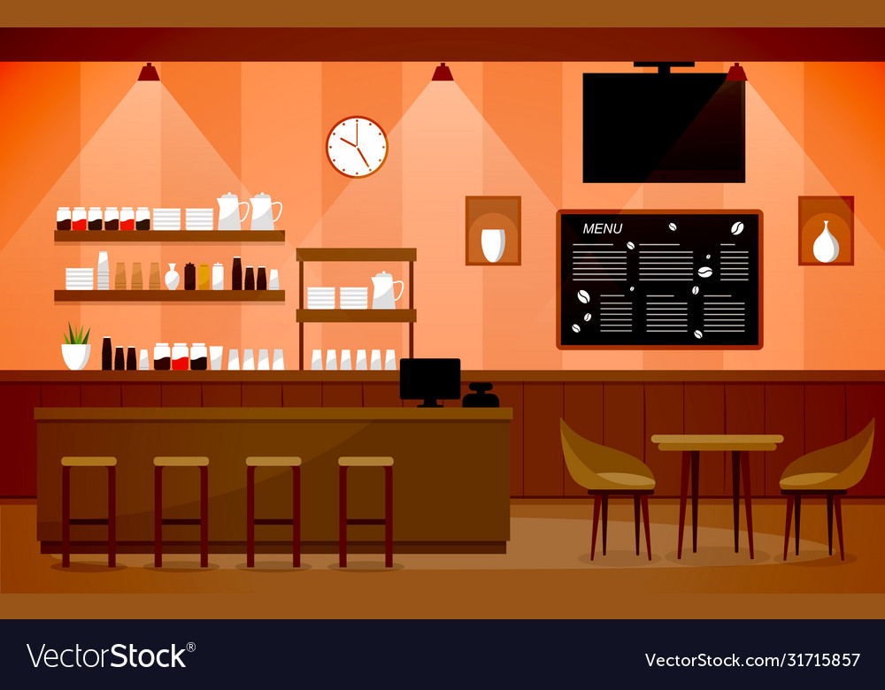 Modern cafe coffee shop interior furniture Vector Image