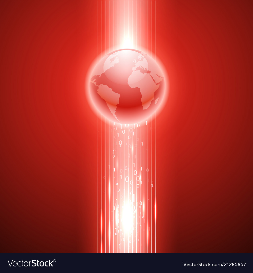Red background with binary code to the globe