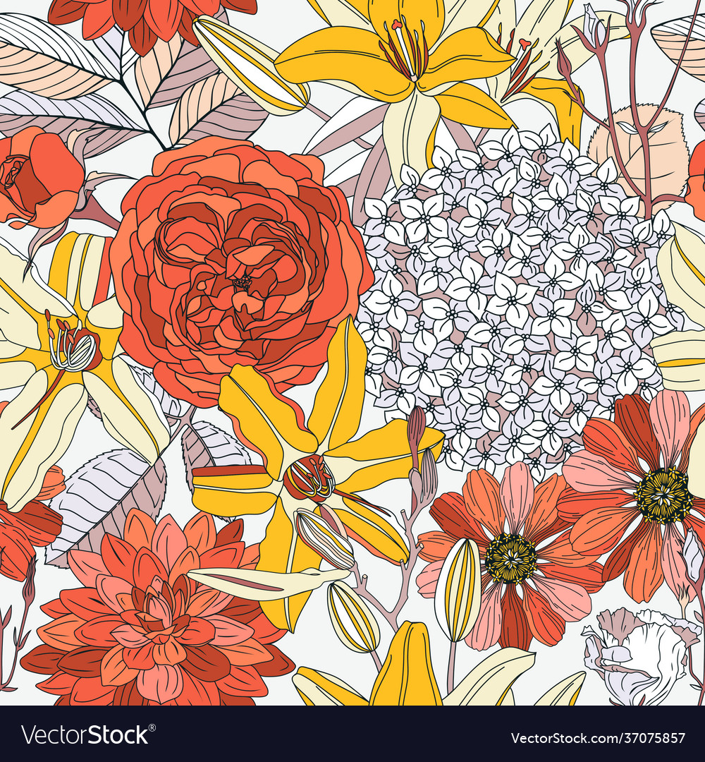 Seamless Pattern With Summer Flowers On White Vector Image