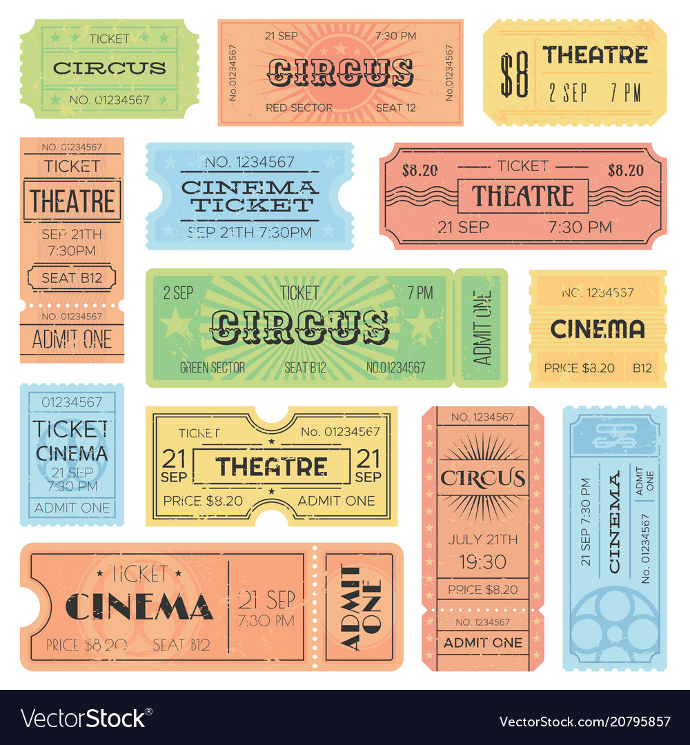 theater or cinema admit one tickets circus vector image