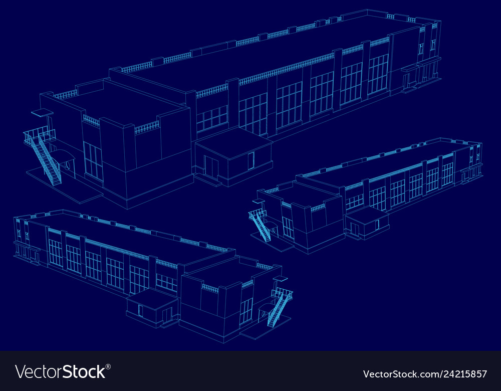 Wireframe of the building in isometric 3d