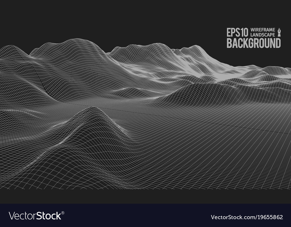 3d wireframe terrain wide angle eps10 Royalty Free Vector