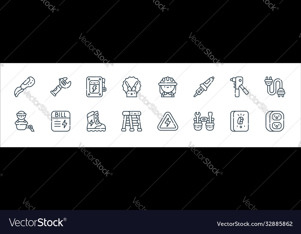 Electrician tools and line icons linear set vector image Electrician tools and line icons linear set