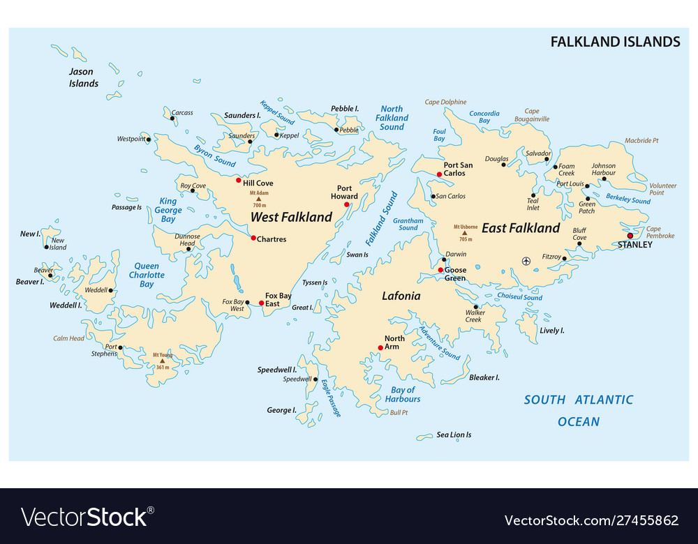 Falkland islands also malvinas political map Vector Image