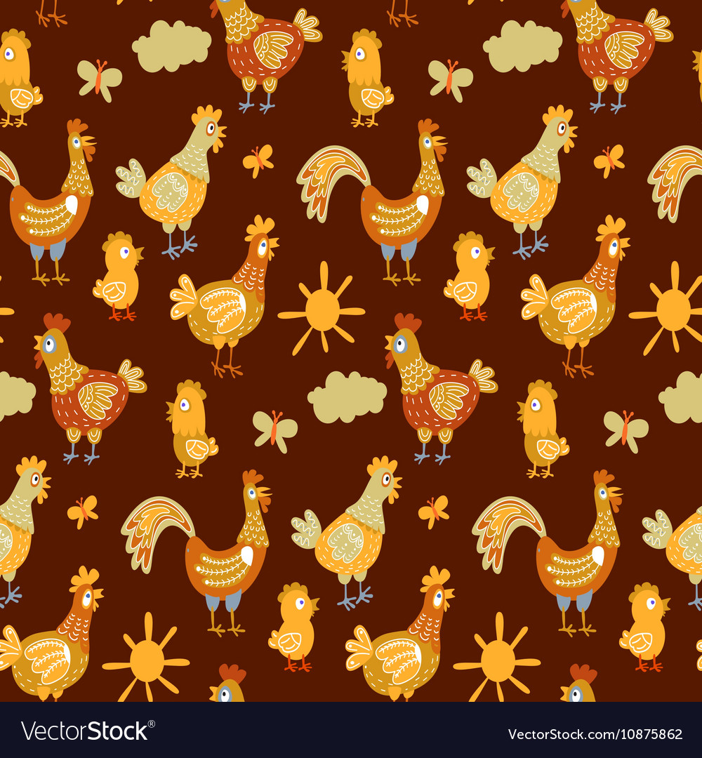 Fun chickens seamless pattern background with hand
