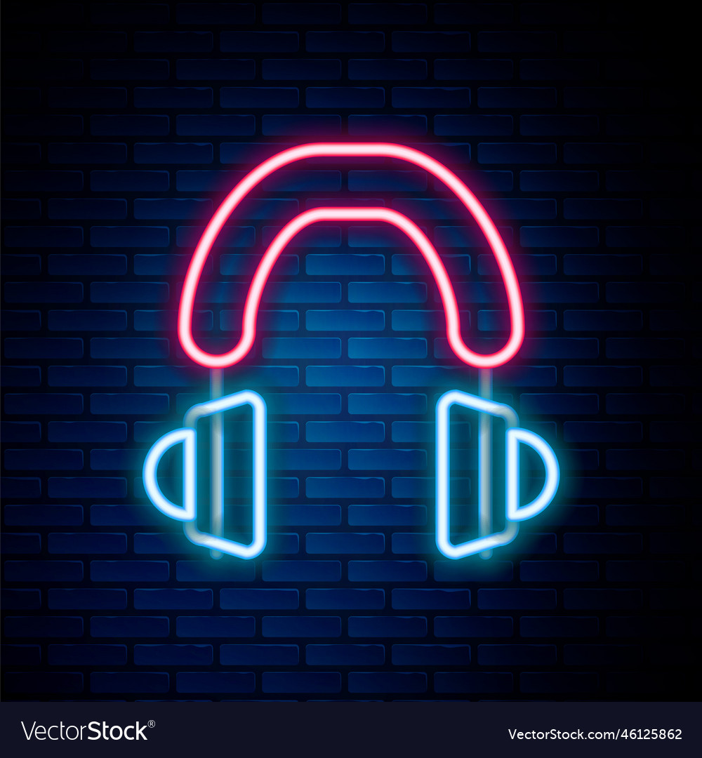 Glowing neon line headphones icon isolated