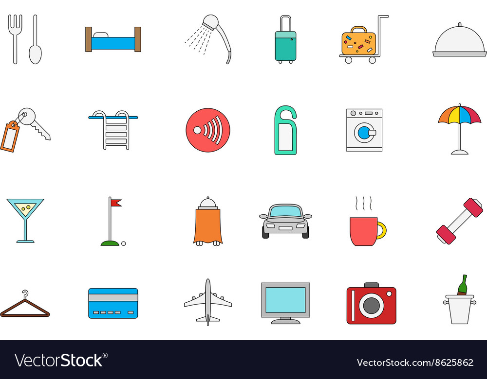 Hotel service colorful icons set