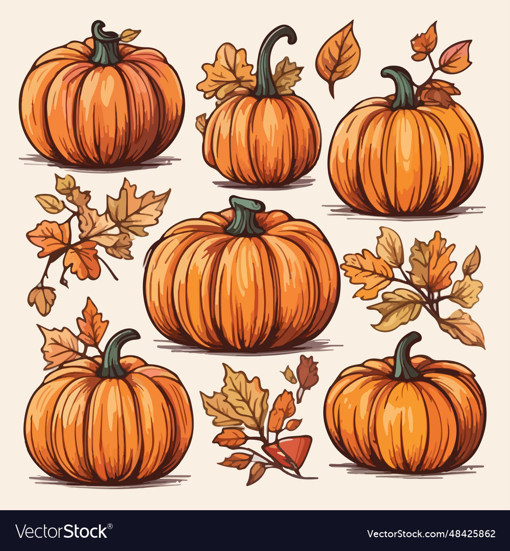 Seamless pattern autumn pumpkins and leaves