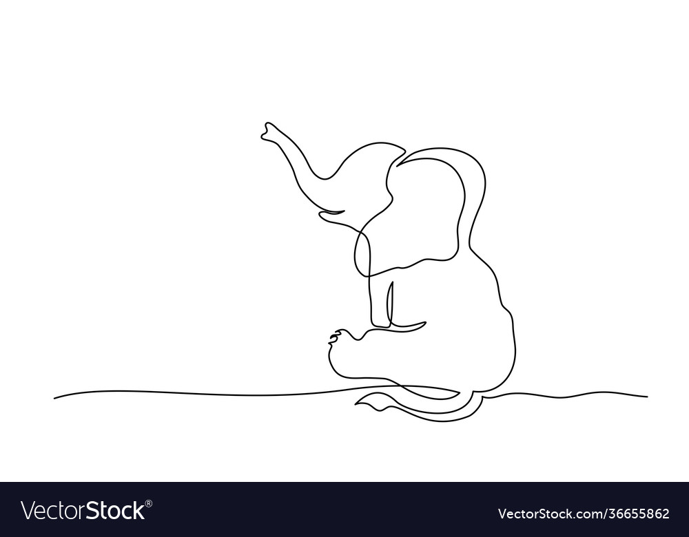 Sitting baby elephant continuous one line drawing Vector Image