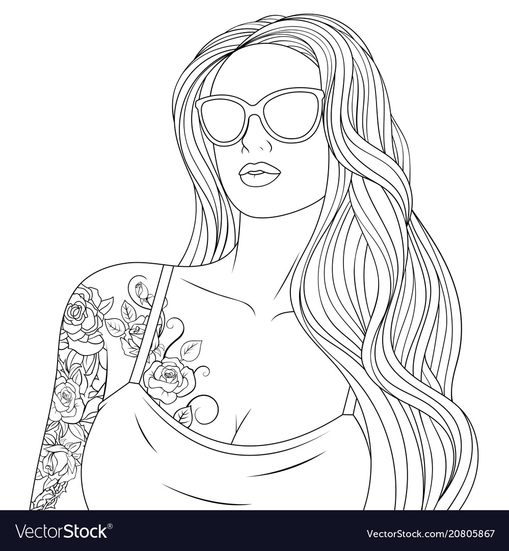 Girl with paper cup coloring page Royalty Free Vector Image