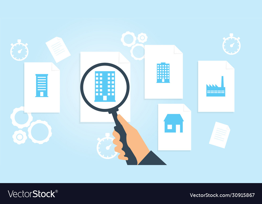 Building factory file document research vector image Building factory file document research