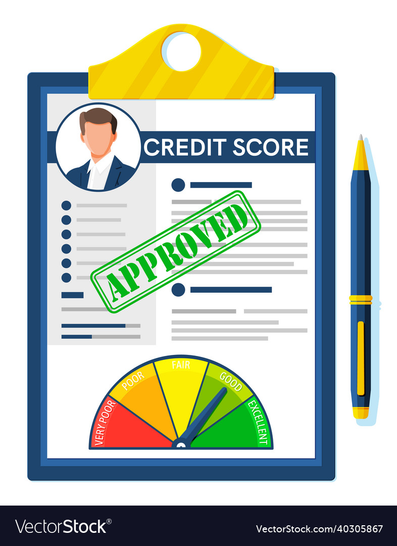 Credit score indicator and gauge in report vector image Credit score indicator and gauge in report