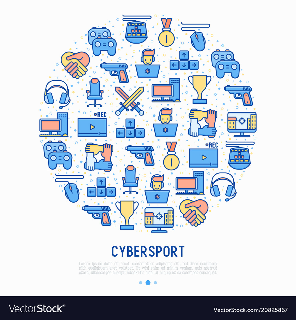 Cybersport concept in circle with thin line icons Vector Image