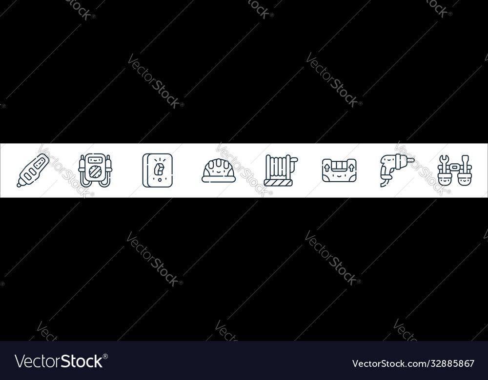 Electrician tools and line icons linear set vector image Electrician tools and line icons linear set