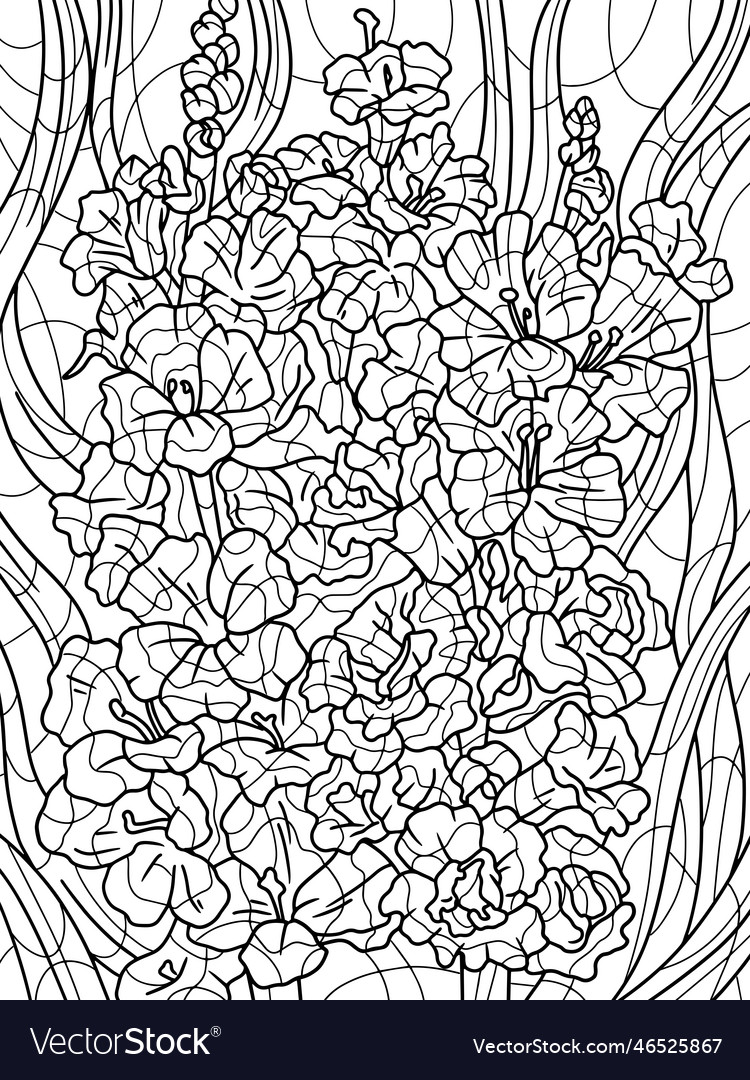 Exotic Floral Hand-Drawn Coloring Page