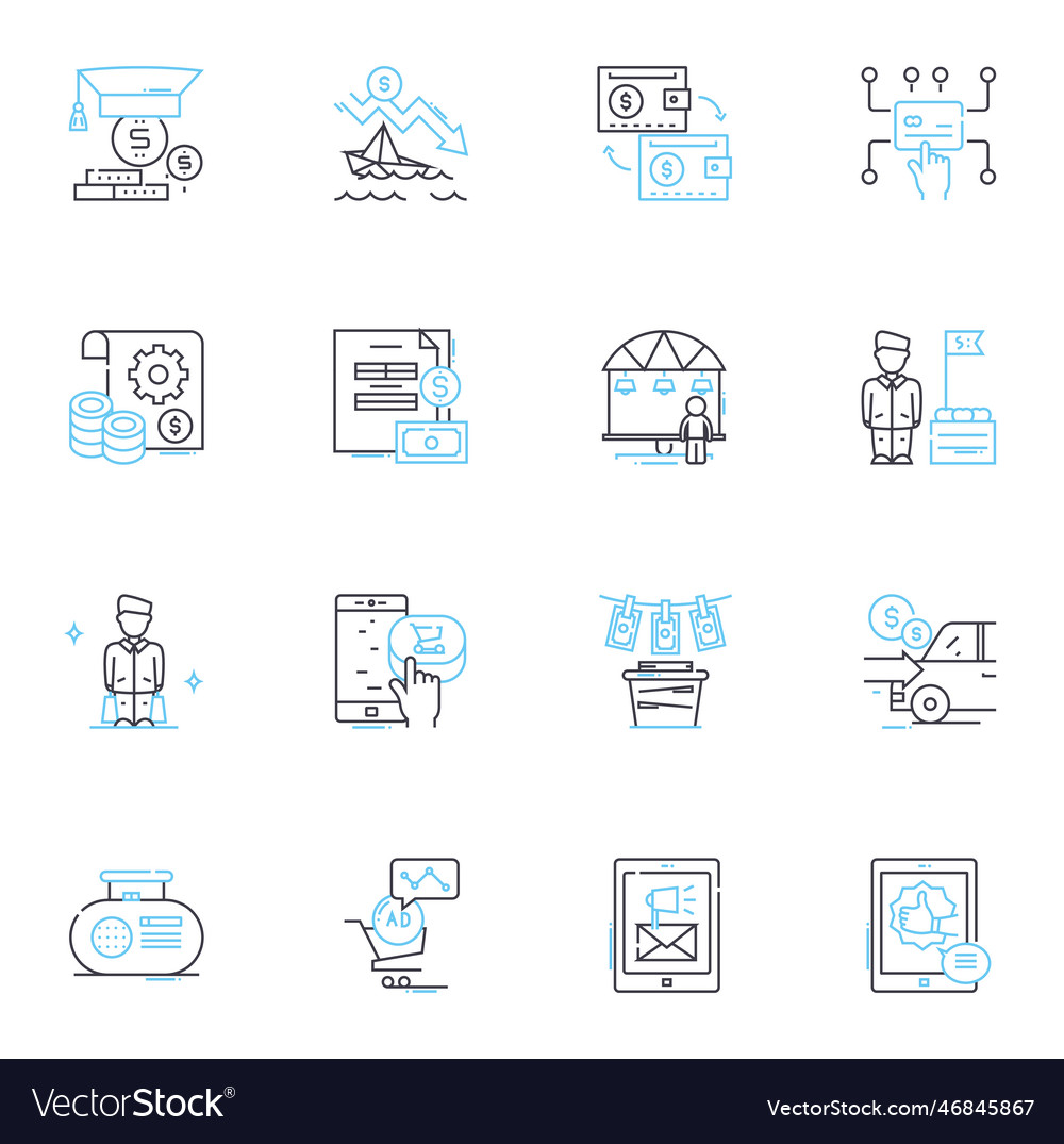 Payment process linear icons set transaction vector image Payment process linear icons set transaction