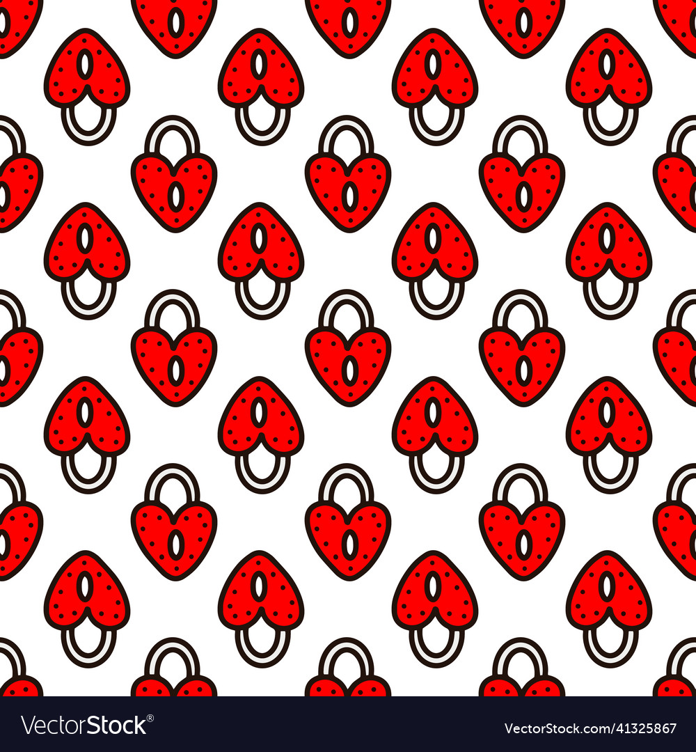 Seamless pattern with red heart-shaped lock vector image Seamless pattern with red heart-shaped lock