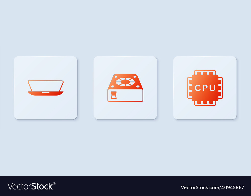 Set computer cooler laptop and processor with cpu vector image Set computer cooler laptop and processor with cpu