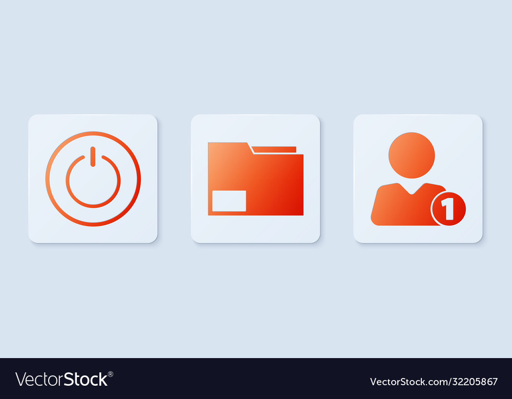 Set document folder power button and add vector image Set document folder power button and add