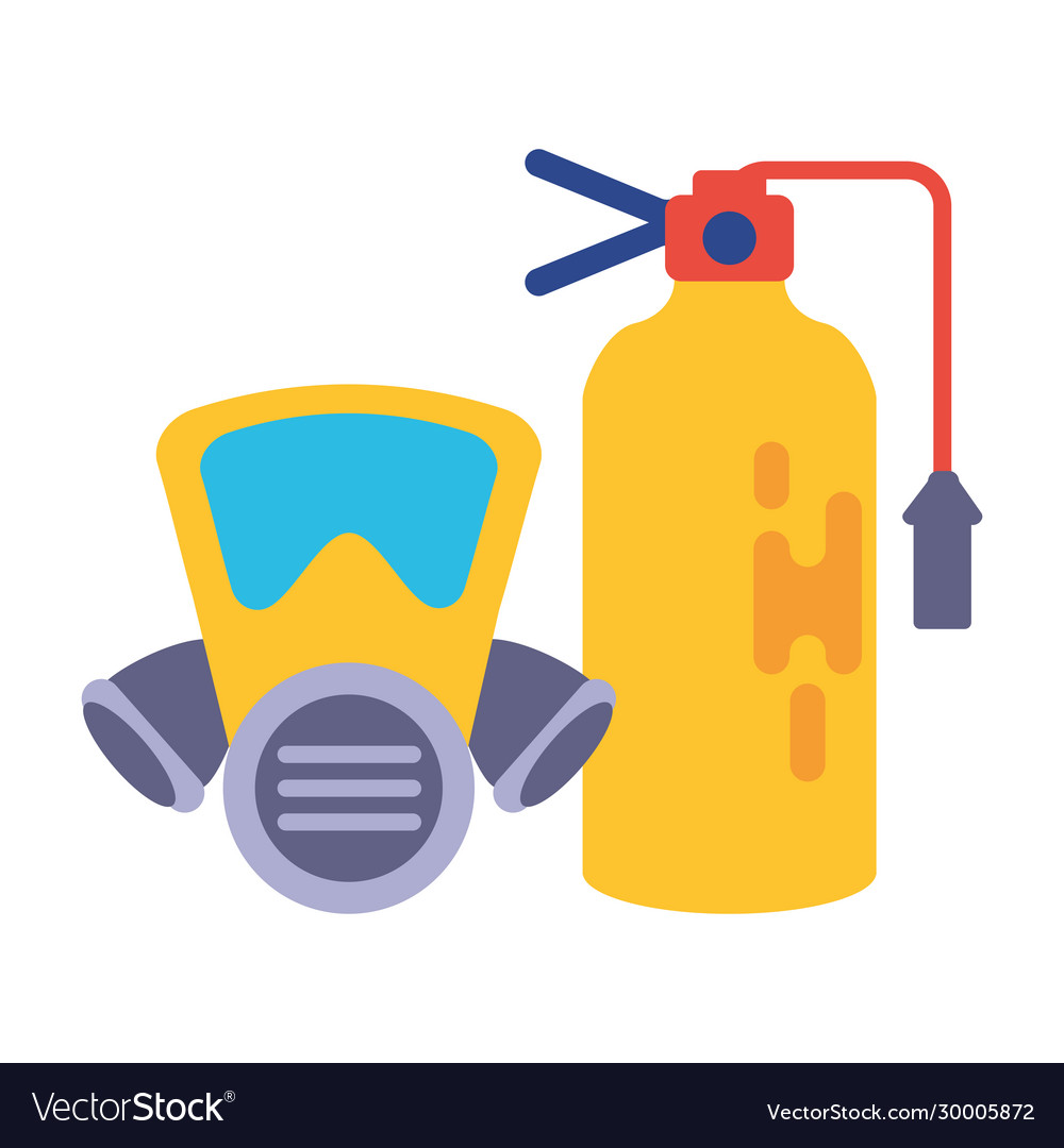 Breathing mask with fire extinguisher on white Vector Image