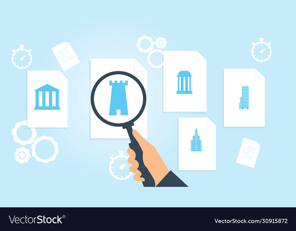 Building file document research vector image Building file document research