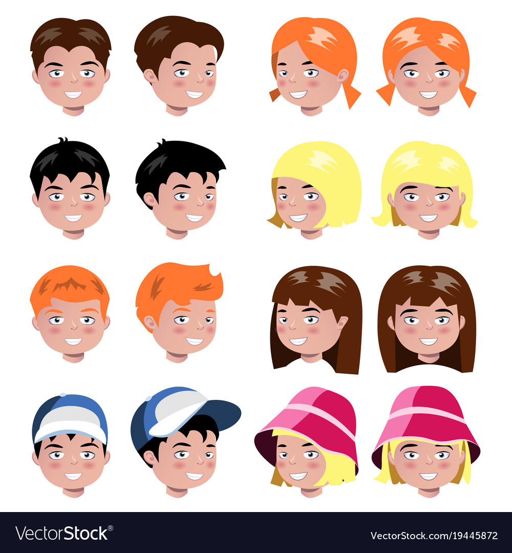 Faces set. Мимика иконка. Лицо flat. Лицо девочки с разными эмоциями. Smirk vector.