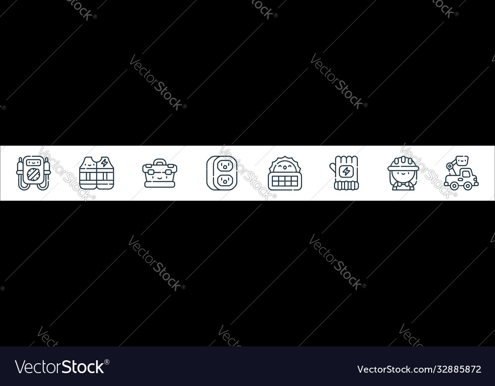 Electrician tools and line icons linear set vector image Electrician tools and line icons linear set